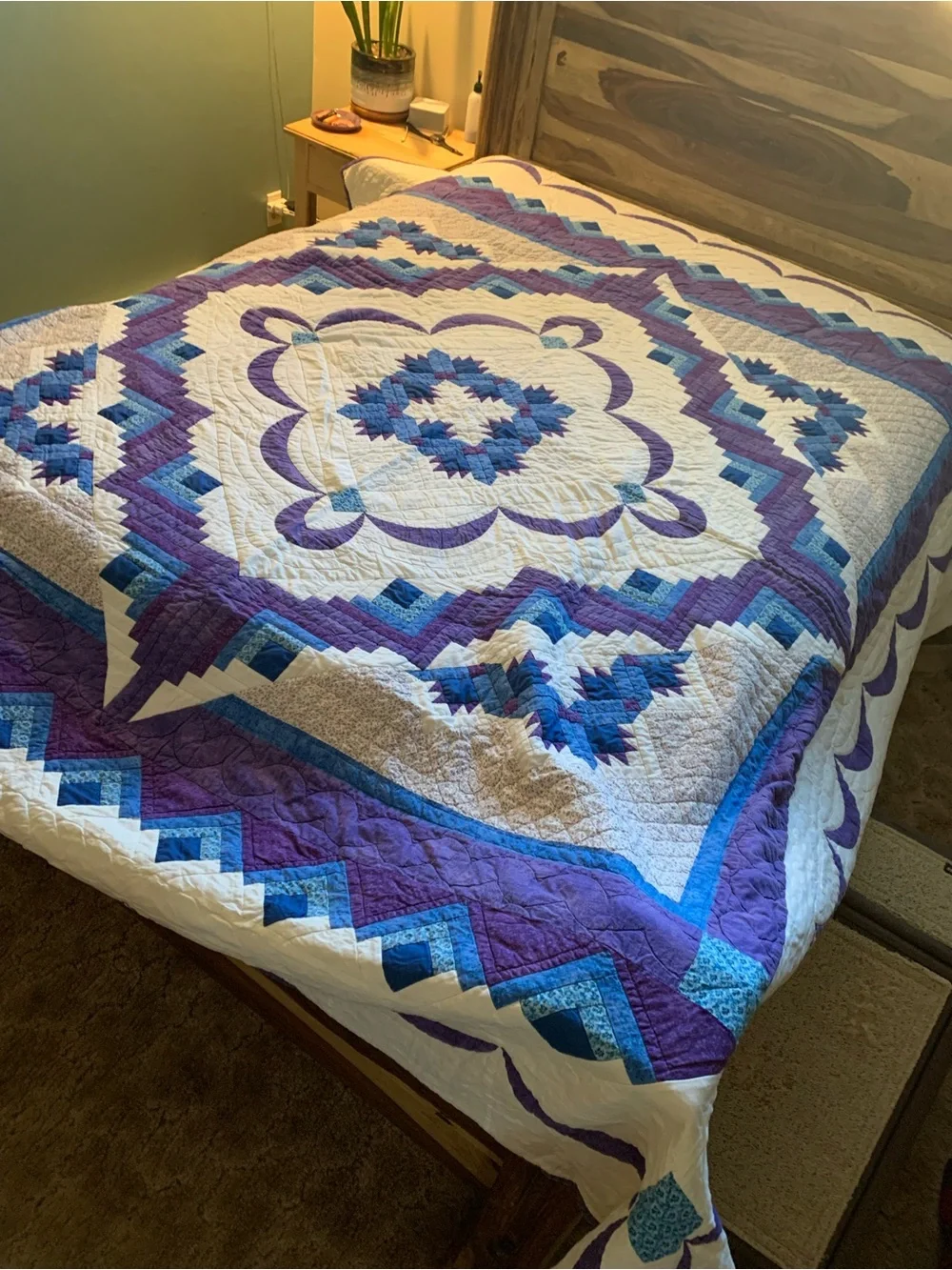 Handcrafted Amish Purple and Blue Patchwork Quilt - Home Bedding